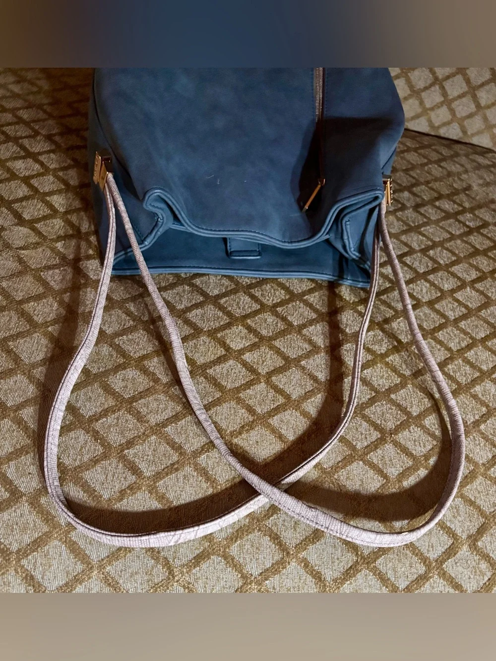 Samoe Convertible Strap Bucket Hobo Small Bag in Slate Blue Premium Faux Leather